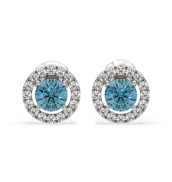 Ella Blue Lab Diamond 1.34ct Halo Earrings in 18K White Gold - Elara Collection